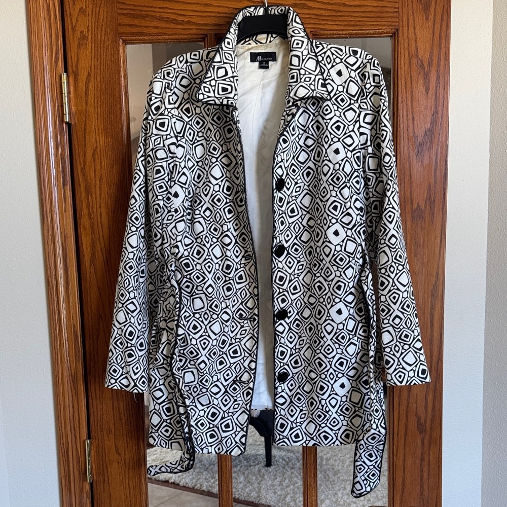 AB Studio Black and White Geometric Trench Coat